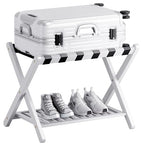 SMIBUY Luggage Rack, Foldable Bamboo Suitcase Stand with Storage Shelf for Guest Room, Bedroom, Hotel, Heavy-Duty, 1 Pack (White) - color: White