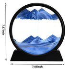 rysnwsu 3D Dynamic Sand Art Liquid Motion, Moving Sand Art Picture Round Glass 3D Deep Sea Sandscape in Motion Display Flowing Sand Painting Relaxing Desk Toys (Blue, 7'') - color: Blue, size: 7''