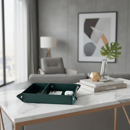 UnionBasic Medium Valet Tray, Jewelry Tray for Rings Watches Earrings, Entryway Catchall Caddy for Coins Keys Change, Nightstand Bedside Valet Holder, Trays for Electronic Gadgets, Vintage Green Plus - color: Blackish Green, size: 9.5" x 7.9" x 2"