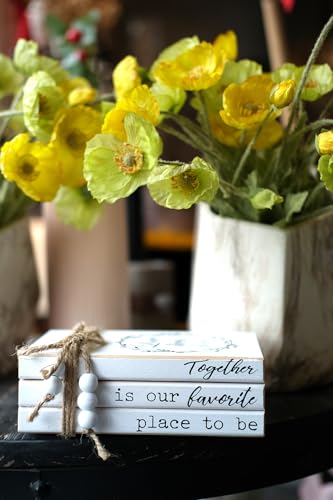LIVDUCOT Decorative Books for Home Coffee Table Decor, Faux Books for Decoration, Modern Farmhouse White Wood Book Stack Decor for Shelf, Together is Our Favorite Place to Be Sign 7x5.5x2.5 - color: Together