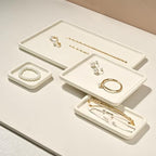 Microfiber Jewelry Trays Stackable Ring Earring Bracelet Necklace Bangle Watch Display Tray Drawer Organizer 7.08 * 3.93 * 0.59inch (White - color: Beige, size: 18*10cm Tray