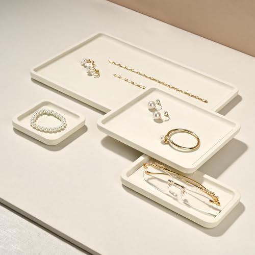 Microfiber Jewelry Trays Stackable Ring Earring Bracelet Necklace Bangle Watch Display Tray Drawer Organizer 3.93 * 3.93 * 0.59inch (White - color: Beige, size: 10*10cm Tray