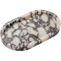Natural Calacatta Viola Marble Tray 10"x6" - Non-Resin Bathroom Vanity Organizer & Kitchen Decor | Waterproof Oval Stone Serving Dish (Purple Portoro) - style: Calacatta Viola - 1 Pack
