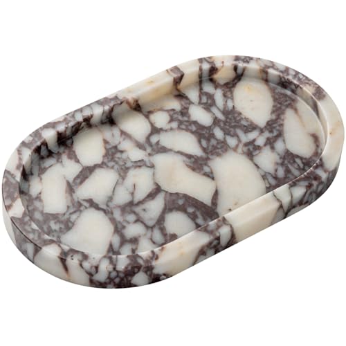 Natural Calacatta Viola Marble Tray 10"x6" - Non-Resin Bathroom Vanity Organizer & Kitchen Decor | Waterproof Oval Stone Serving Dish (Purple Portoro) - style: Calacatta Viola - 1 Pack