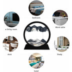 rysnwsu 3D Dynamic Sand Art Liquid Motion, Moving Sand Art Picture Round Glass 3D Deep Sea Sandscape in Motion Display Flowing Sand Painting Relaxing Desk Toys (Black, 7'') - color: Black, size: 7''