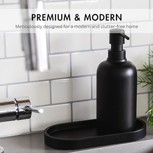 Yew Design - Matte Black Round Soap Dispenser Tray, 8” Soap and Lotion Bottle Tray Organizer Plate for Bathrooms, Kitchens, Countertops - Holds 2 Soap Dispensers - color: Matte Black, size: Soap Tray Round