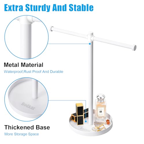 bodkar Jewelry Necklace Organizer Stand,12.9" Tall Sturdy Metal Jewelry Stand with Round Tray for Bracelet Bangles Holder Display,Long Necklace Organizer Holder (white) - color: White