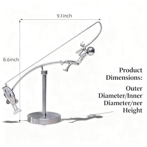 Kinetic Fishing Sculpture - Fisherman & Bass Balancing Art - Non-Plastic-Unique Metal Balance Sculpture for Home or Office Decor (Fisherman Balancing) - style: Fisherman and Fish