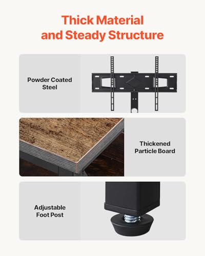 VEVOR 52" TV Stand with Mount for up to 75 in TVs, Entertainment Center with Power Outlet & LED Lights, Height Adjustable TV Console with Mount with 3 Drawers for Bedroom, Living Room, Brown - color: Brown, size: for 75" TVs