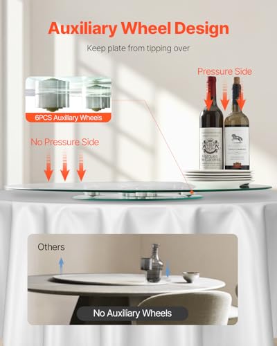 VEVOR 30 in Glass Lazy Susan Turntable, Tempered Glass Dining Table Centerpiece with 6 Rotating Wheels, 360° Smooth and Silent Spin Tabletop Rotating Tray, for Family Gatherings, Banquets & Weddings - size: 30 "