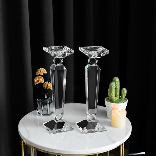 Crystal Candle Holders Set of 2,Crystal Taper/Pillar Candlestick Holders,Ultra Elegant & Modern Centerpiece Home Décor,Wedding(12inch Tall) - size: 12"