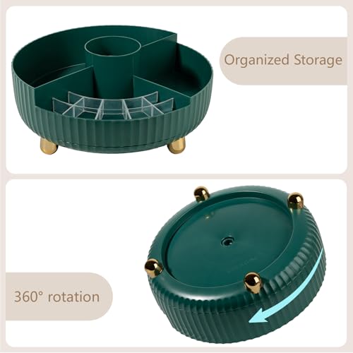 Anyoifax Makeup Perfume Organizer Tray with Divider 360 Degree Rotating Lazy Susan Skincare Lotion Organizer Spinning Cosmetics Storage for Dresser, Vanity, Bathroom Countertop, Large Teal Green - color: Teal Green+Divider, size: 11 "
