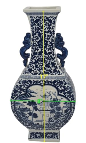 17" Classic Blue and White Porcelain Vase, Landscape Ceramic China Qing Style （D18）