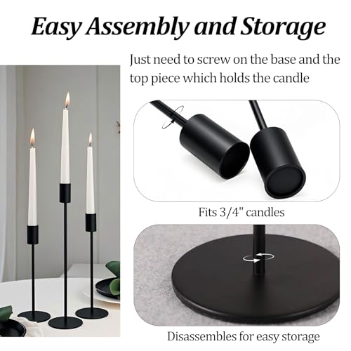 Set of 3 Black Taper Candle Holders, Metal Black Candlestick Holders, Tall Candle Holder, Fits 3/4 inch Thick Candle&Led Candles, for Table Centerpiece, Wedding, Dinning, Party Home Decor - color: Black Color, size: 3PC