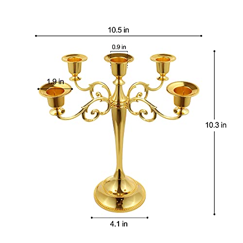5-Candle Metal Candelabra 10.2 Inch Tall Candlestick Candle Holders for Home Decor Wedding Christmas Church Halloween Party, Gold - color: Gold-regular