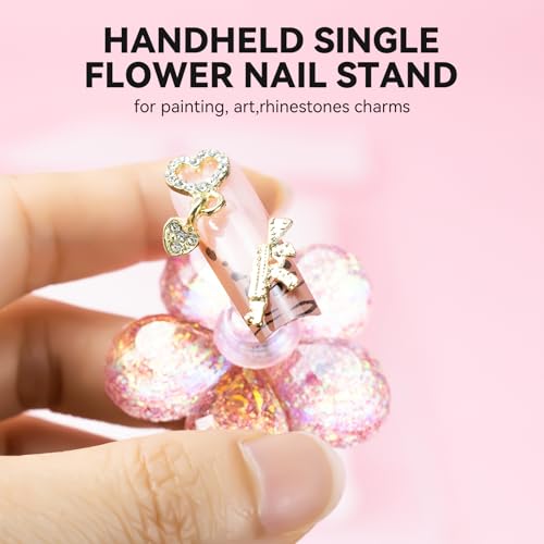 Nail Stand for Press On Fake Nails Painting Display Practice, Powerful Magnetic Nail Holder for Diy Design, Single Flower Nail Stand with 200 PCS Double-Sided Tapes, Nail Tools for Home Salon - color: Pink Flower, size: Medium