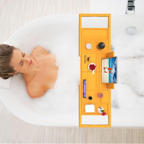 Premium Bathtub Tray Caddy - Bath Tray Bamboo Expandable - Bath Tub Tray Table for Bathtub - Expandable Size, Fits Most Bath Tubs - Natural Bamboo Wood - color: Natural