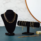 Juvale Necklace Display Stand & Bust Set - 2-Piece, Black Velvet, Modern Freestanding - Necklace Holder Stand & Bracelet Holder Display - Jewelry Showcase for Vendors & Photography