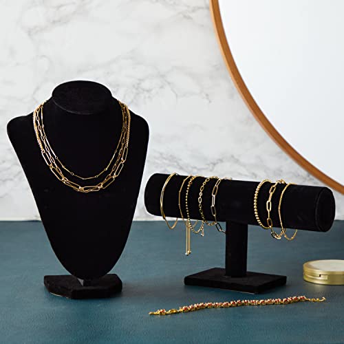 Juvale Necklace Display Stand & Bust Set - 2-Piece, Black Velvet, Modern Freestanding - Necklace Holder Stand & Bracelet Holder Display - Jewelry Showcase for Vendors & Photography