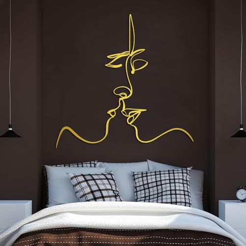 WithHope Minimalist Couple Faces Metal Wall Art – One Line Abstract Face Decor, Modern Bedroom Wall Art, Contemporary Couple Gift, Metal Art Sculpture for Home Decor (Gold, 28"x27"|70x68cm) - color: Gold, size: 28"L x 27"W
