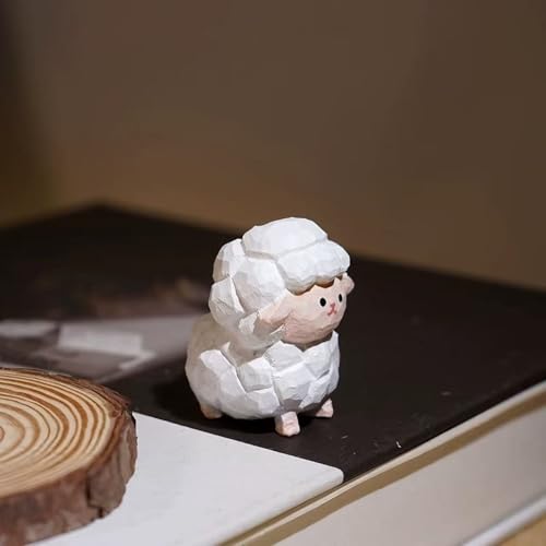 Hand Carved Wooden Sheep Statue with Round Wood Base – Mini Cute Lamb Figurine, Handmade Animal Sculpture, Rustic Desk Ornament & Unique Gift for Animal Lovers and Home Decor - color: Decor-sheep