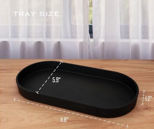 Black Small Tray (11.8 inch), 3 Pack Oval Tray for Kitchen Counter, Bathtub Bathroom Vanity Items, Countertop Organizer, Coffee Accessory, Bar, Serving Seasoning, Salt and Pepper, Soap. - color: Black-3 Tray, size: 11.8" x 5.9" x 1.2"