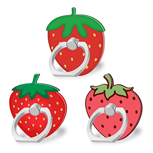 Bonoma Cute Phone Ring Holder with Strawberry Design, 3 Pack Universal Finger Ring Stand Grip Kickstand Ring, 360° Rotation Universal Stylish Stand Compatible with All Smartphones - color: Strawberry-3