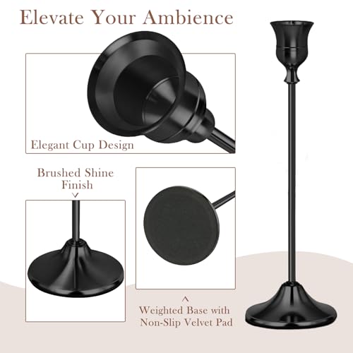 Black Candlestick Holders Set of 6, Weighted, Metal Taper Candle Stick Holders, Vintage Christmas Brass Home Decor for Table, Mantel, Room Decorations Housewarming Gift Black-6 - color: Black, size: Set of 6