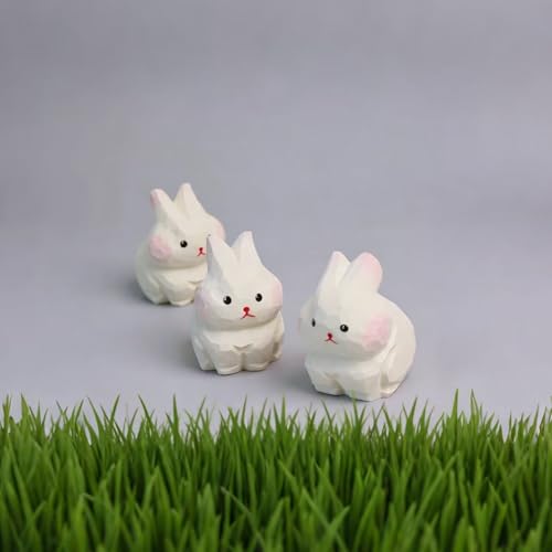 Mini Handcrafted Wooden White Rabbit Figurine –1.6" Cute Carved Bunny Statue for Desk, Home, Car Dashboard & Monitor Top Decor, Collectible Animal Ornament, Gift for Animal Lovers - color: White Rabbit