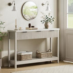 Lulive 51" Fluted Console Table for Entryway, Wooden Entryway Table with 3 Wooden Drawers, Farmhouse Behind Sofa Table for Living Room, Hallway, Couch, Foyer - color: Grey White