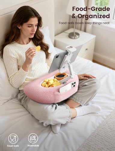 Lamicall Kindle Holder Tablet Pillow Stand - [360° Adjustable Arm][Soft & Washable] iPad Lap Holder, Kindle Accessories for Reading in Bed, iPad Stand with Bowl for 4.7-13" Tablet, E-Reader, iPhone - color: Pink