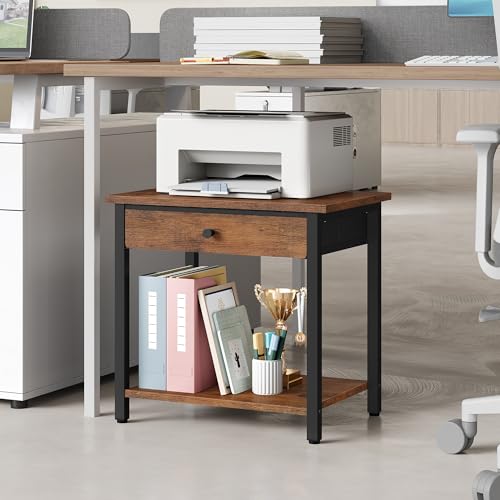 Gewudraw Printer Stand with Storage Drawer, 2-Tier Under Desk Printer Table, Shelf for Home Office, Living Room, Bedroom, Bathroom,Brown - color: Rustic Brown, size: 2 layer