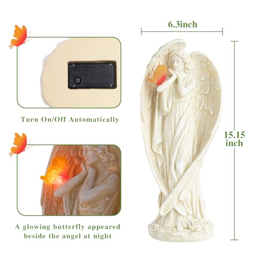 Angel Figurine, Large Angel Garden Statues Outdoor with Butterfly Solar LED Lights Lawn Decorations Yard Ornament Sculptural for Outside Patio Decor, Angel Gardening Gifts - style: Butterfly-2