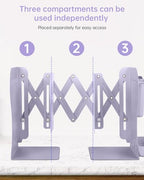 Honagu Adjustable Bookends, Metal Book Ends for Shelves Heavy Book, Bookend for Home, Office, Books, Papers, Book Stopper with Removable Hook, Pen Holder, Gifts for Students, Teachers（Light Purple） - color: Light Purple