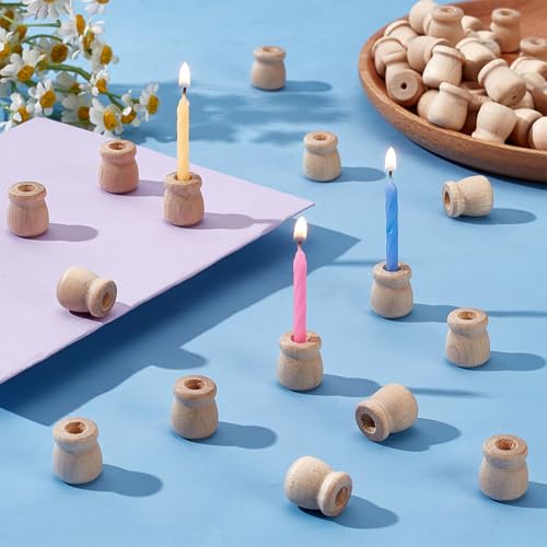 PH PandaHall 50pcs Wood Candle Holders, Unfinished Wooden Candle Cups 3/4 Inch Tall with 1/4 Inch Hole Candlesticks Holders Wood Bean Pot Candle Cups Dowel Caps for Scroll Invitations Fireplace Decor