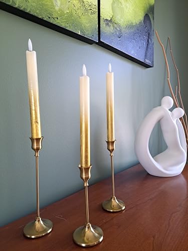 Elegant Metal Taper Candle Holders, Set of 3, Gold Finish, Different Heights. Modern Decorative Centerpiece for Table, Mantel, Wedding, Housewarming Gift, Holiday and Special Occasions