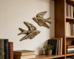 AMOIENSIS Bird Wall Sculpture Art, (Set of 2) 4¾ inch Resin Antique Gold Bird 3D Sculpted Floating Hanging Wall Sculpture Decoration - color: Antique Gold