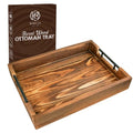 Natural Bamboo Serving Trays Modern Decorative Otman Trays with Metal Handles - Perfect for Living Room, Bedroom, Entryway & Kitchen