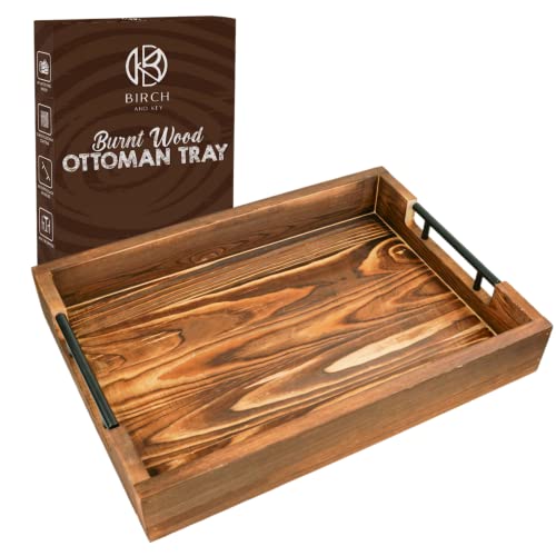 Natural Bamboo Serving Trays Modern Decorative Otman Trays with Metal Handles - Perfect for Living Room, Bedroom, Entryway & Kitchen