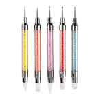 FULINJOY 5PCS Dual-Ended Nail Art Sculpture Pen Dotting Tools, Silicone Nail Polish Brushes Stainless Steel Carving Drawing Dotting Tool, Acrylic Rhinestone Handle, Nail Art Tools - size: 5PCS