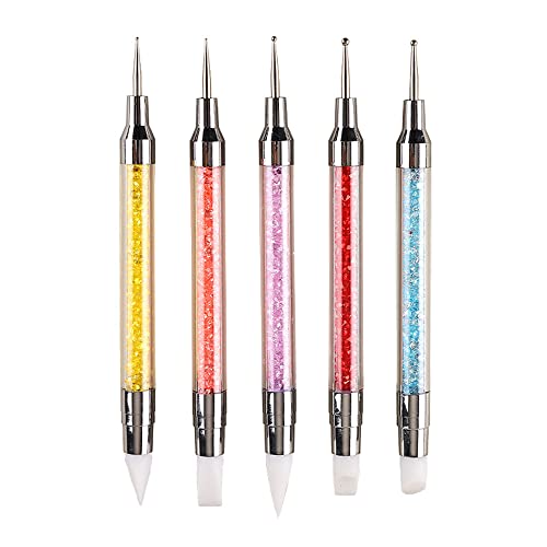 FULINJOY 5PCS Dual-Ended Nail Art Sculpture Pen Dotting Tools with 3PCS Nail Painting Brushes, Silicone Nail Polish Brushes Stainless Steel Carving Drawing Tool, Acrylic Rhinestone Handle - size: 8PCS