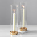 Hewory Hurricane Glass Candle Holders: Set of 2 Gold Candlestick Holders with 11" Tall Clear Cylinder Hurricane Cover, Taper Candle Holder for Wedding Table Centerpiece Party Christmas Home Decor