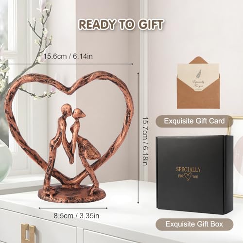 Anniversary Wedding Gift for Her Wife Husband Couple，Antique Bronze Metal Couple Figurine Heart Sculpture Love Statue,Romantic 1st to 60th Anniversary,Includes Gift Box and Gift Card,Valentines Gifts - color: Antique Copper