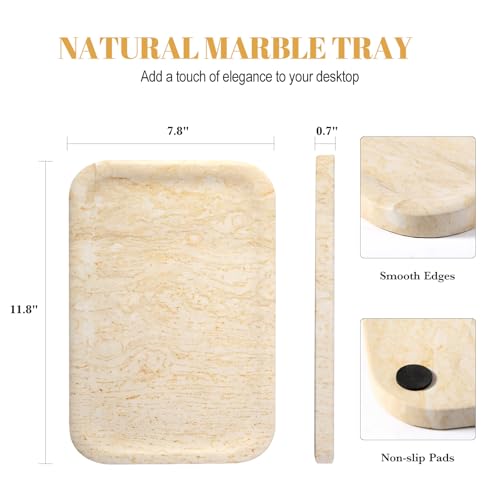 Koville Marble Tray, 12"x8" Marble Vanity Tray for Countertop Bathroom Kitchen Dresser, Decorative Catchall Trays for Perfume Jewelry, Rectangular Stone Serving Tray(Beige) - color: Brown