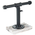 MyGift Industrial Pipe Black Metal T-Bar Adjustable Height Jewelry, Bracelet & Necklace Display Stand with Torched Wood Base - color: Black / Torched Wood