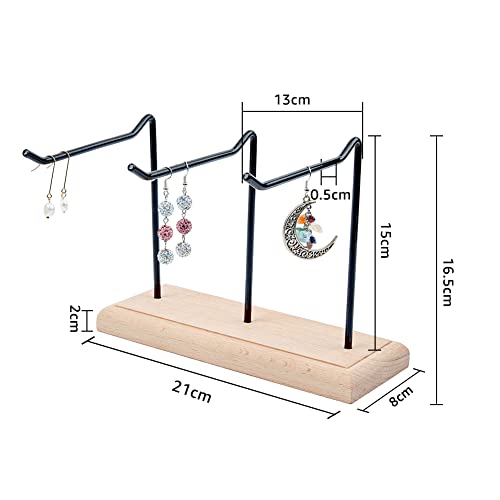 1-Tier 3-Row Wood Jewelry Display Stands 8.27x6.69x6.69 Inch Metal Tabletop Jewelry Organizer Black Metal Earing Tower Stand for Earring Bracelet Watch Chain Keychain for Ring Storage
