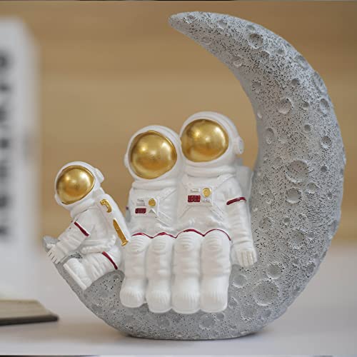BUTILIVEEN Astronaut Decor Family Sculptures, Astronaut Family of 3 Figurines, Space Themed Bedroom Decor, Desktop Decor, Shelf Decor, Gifts for Space Lovers, Gold Astronaut Home Deocr - style: Family of 3