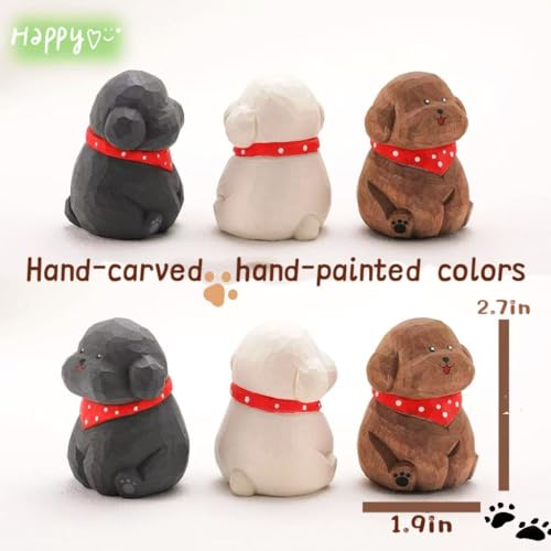 Hand-Carved Wooden Gray Teddy Dog Figurine, 2.7" Gray Puppy Statue with Base for Car Dashboard, Desk & Home Decor, Gift for Dog Lovers - color: Gray Teddy