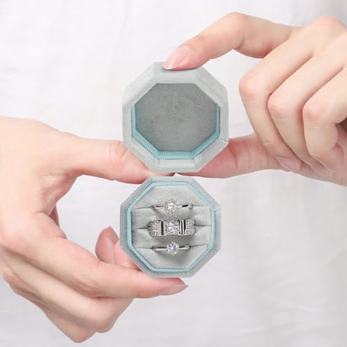 WantGor Velvet Ring Box, 3 Slots Jewelry Ring Gift Box Vintage Ring Display Holder Case for Wedding Ceremony Proposal Engagement (Sage Green) - color: Sage Green