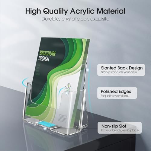 MaxGear Acrylic Brochure Holder 6 x 8 inch, Display Stand Plastic Clear Flyer Holders for 5.5 x 8.5 inch, 5 x 7 inch Menu, Literature, Trifold Pamphlet, Magazine, Countertop or Wall Mount, 6 Pack - size: 6"x9"-6 pack